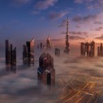 Dubai Downtown in beautiful fog