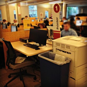 The accessible computer station is adjacent to printer number 1 in the Sylvania Library Computer Lab. As you are facing the printer the station is in the left row of desks.