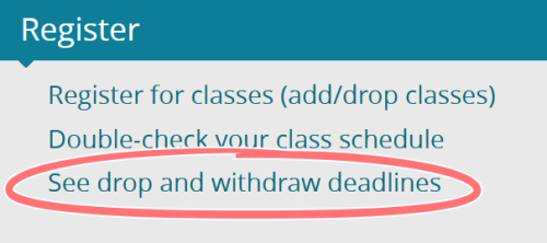 screenshot of term-to-term checklist with drop and withdraw deadlines circled