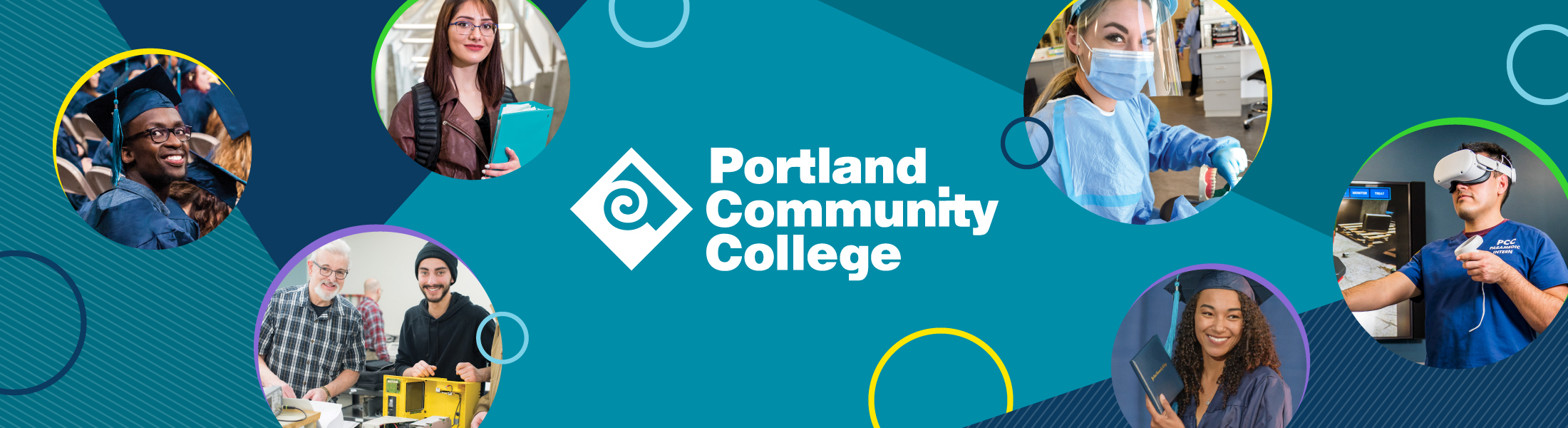 Photos of PCC students and the PCC Logo