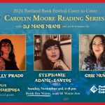 a flyer for a poetry reading featuring Emilly Prado, Stephanie Adams-Santos, and Gris Muñoz