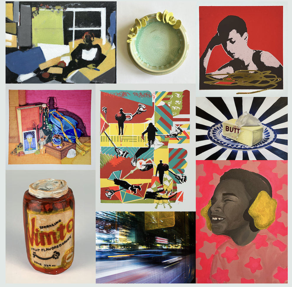 a collage of student artwork from the "Making Our Mark" exhibit