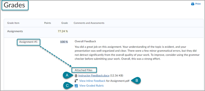 Viewing Feedback in Grades - Assignments