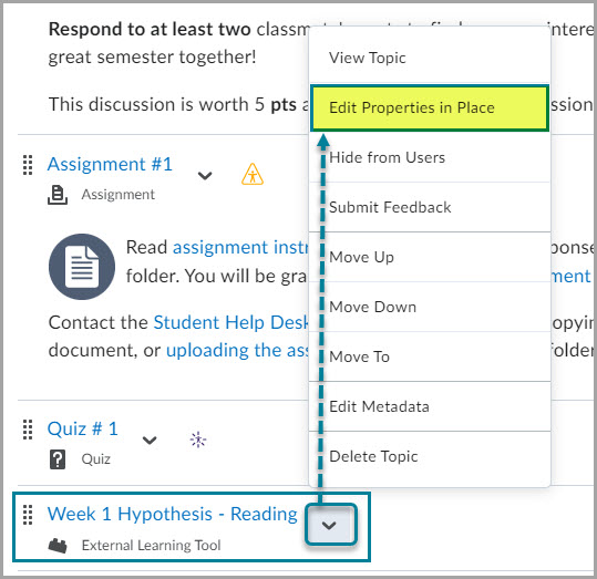 Content topic properties in place