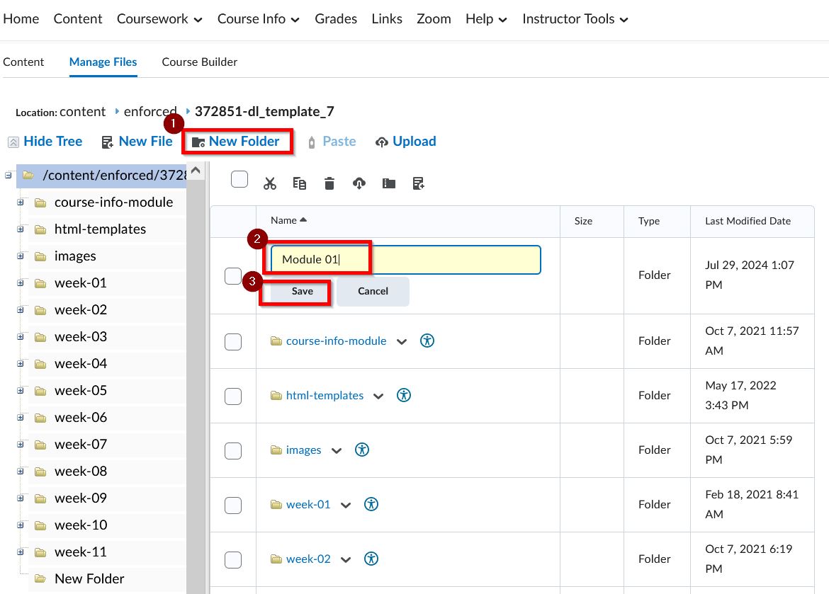 Image showing steps to create a folder in Manage Files