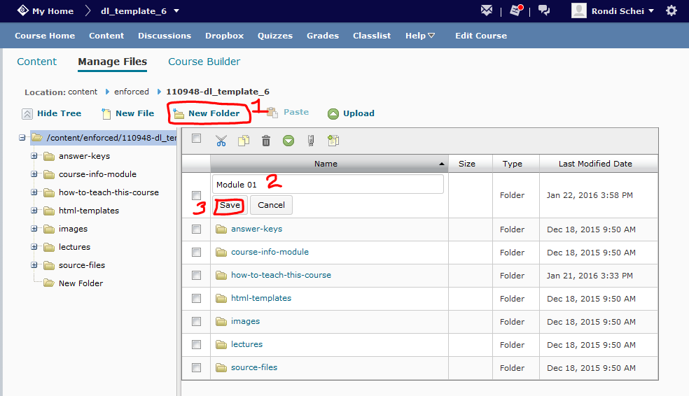 Image showing steps to create a folder in Manage Files