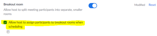 Allow host to assign participants to breakout rooms when scheduling