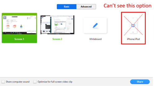 Can't see share screen option