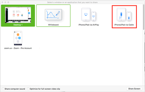 Check and make sure you meet the “Prerequisites” to be able to share screen with iPhone/iPad via Cable