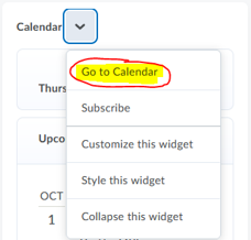 Click the action menu for “Calendar” and choose Go to Calendar