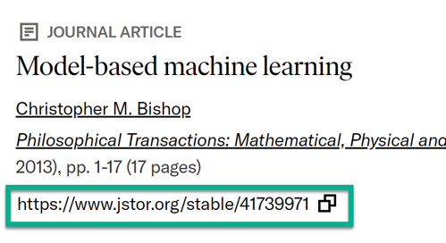 Copy the JSTOR stable URL from the article page