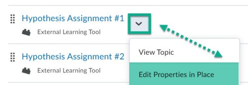 Find the Hypothes.is Assignment link and click on the action menu. Choose Edit Properties in Place.