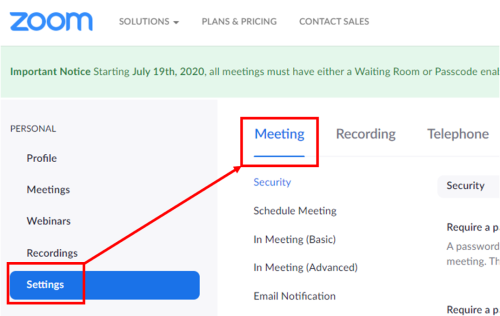 Go and sign into the PCC zoom website (portlandcc.zoom.us) then click on Settings on the left side. In the Meeting tab, click on In Meeting (Basic)