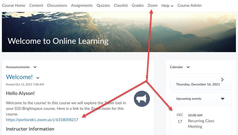 students can automatically join the meeting from the Zoom link on the course navbar or the calendar event on the Course Home