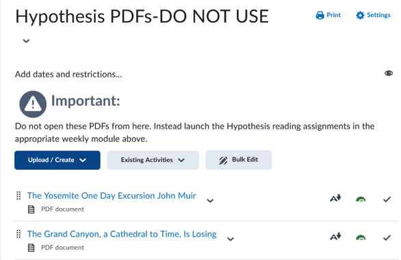 Upload the PDF files you want to use for Hypothes.is assignment