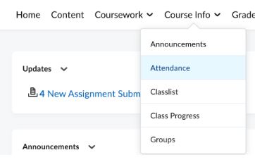 The navbar now includes attendance in the Course Info menu.