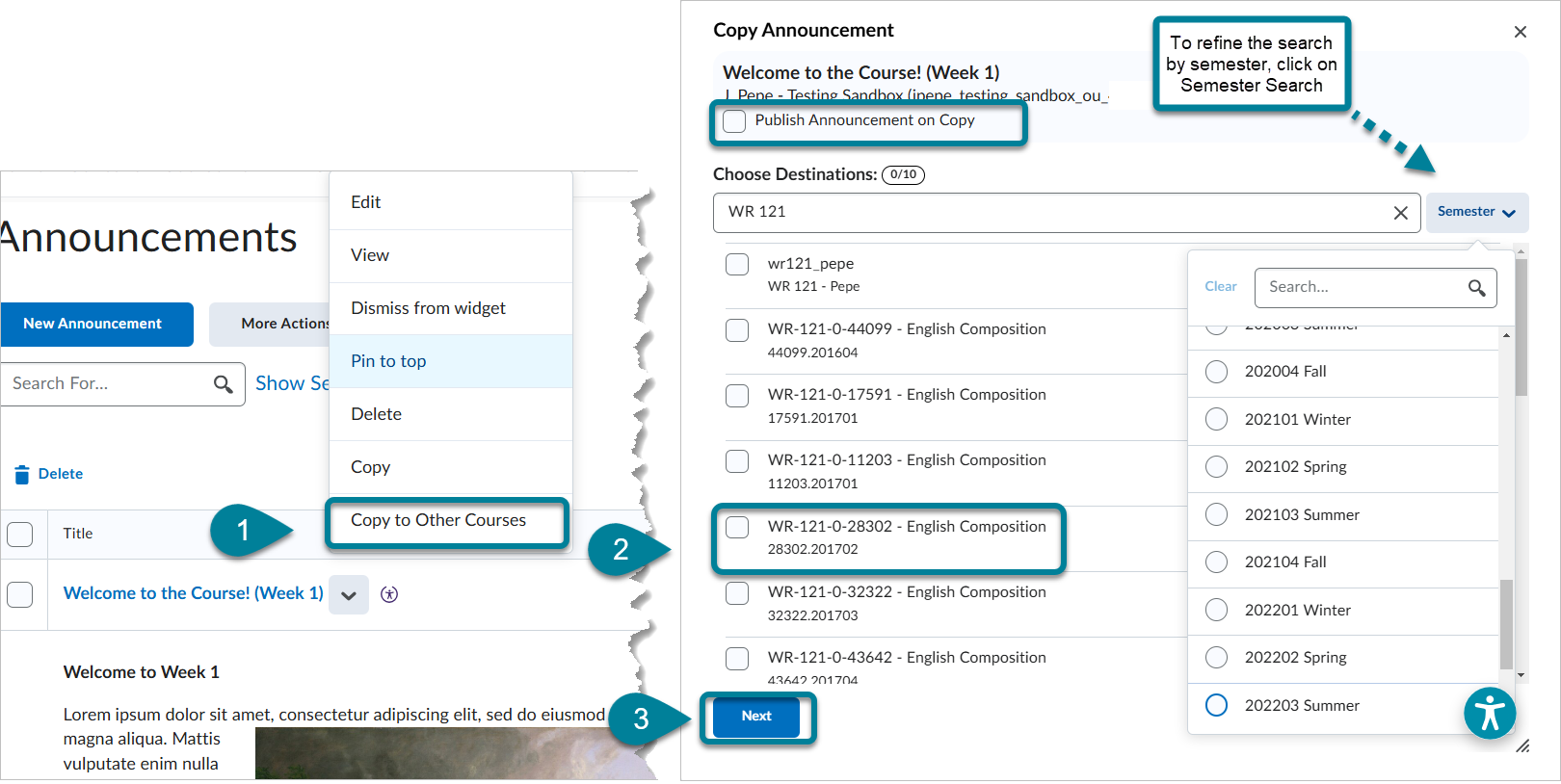 Copy Announcement to other courses