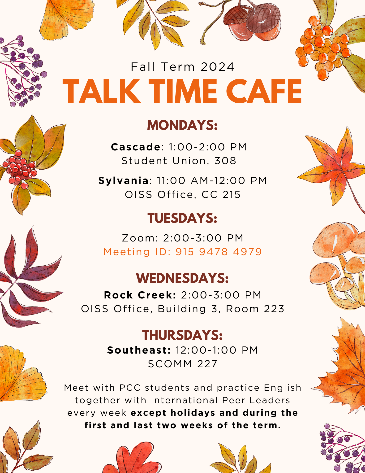 Talk Time Cafe Fall 2024