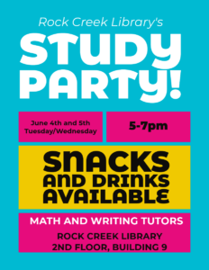 Poster for the Study Party at the Rock Creek Library.