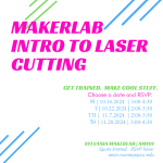 Sylvania MakerLab Intro to Laser Cutting Get trained. Make cool stuff. Choose a date and RSVP: W | 10.16.2024 | 3:00-4:30 T | 10.22.2024 | 2:00-3:30 TH | 11.7.2024 | 2:00-3:30 TH | 11.20.2024 | 3:00-4:30 Spots limited. RSVP here: sean.rooney@pcc.edu Sylvania MakerLab | AM101