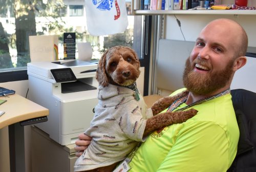 Matt Blankenship with Bob, in his office