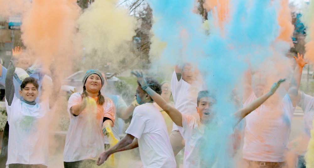 holi fest, colorful powder in air