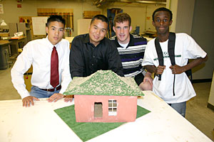 High school students with small house
