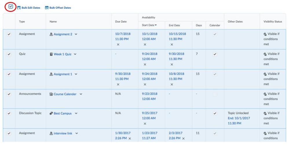 Select items that have dates associated with them 