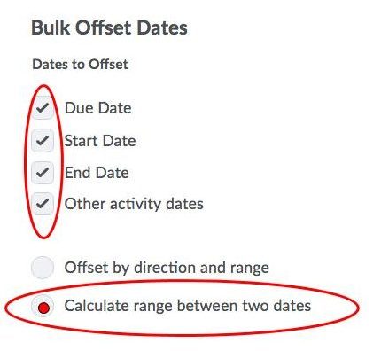 Bulk Offset Dates Pop Up Window