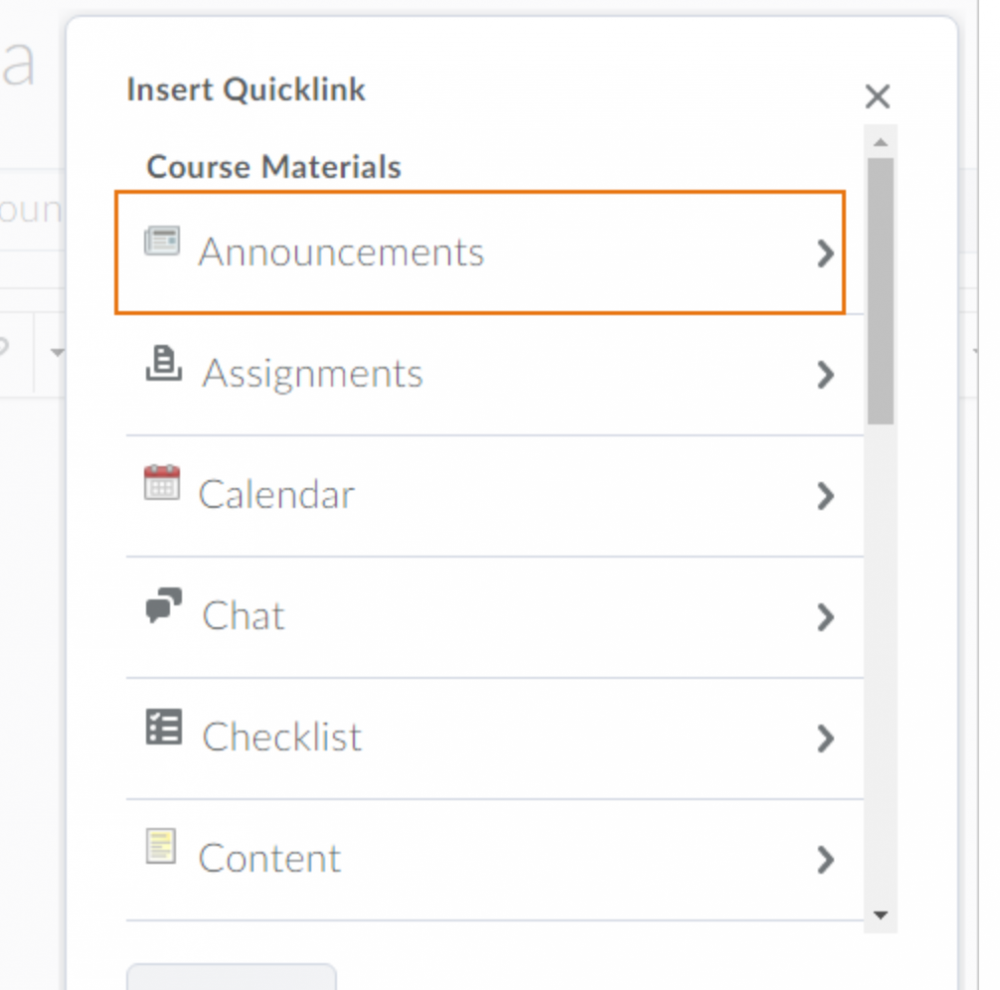 You can select Announcements as a quicklink option
