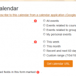 Moodle export calendar choices and URL button