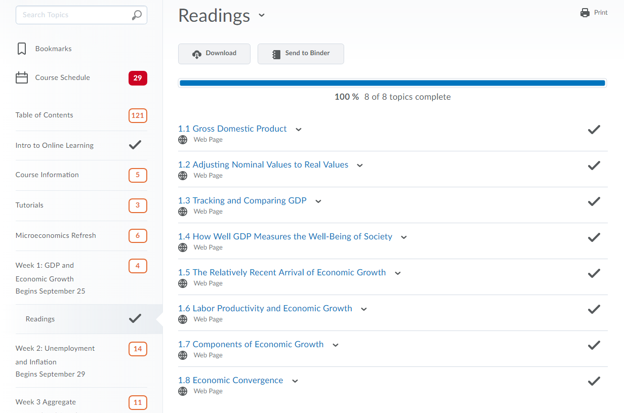 illustration of a readings module only view