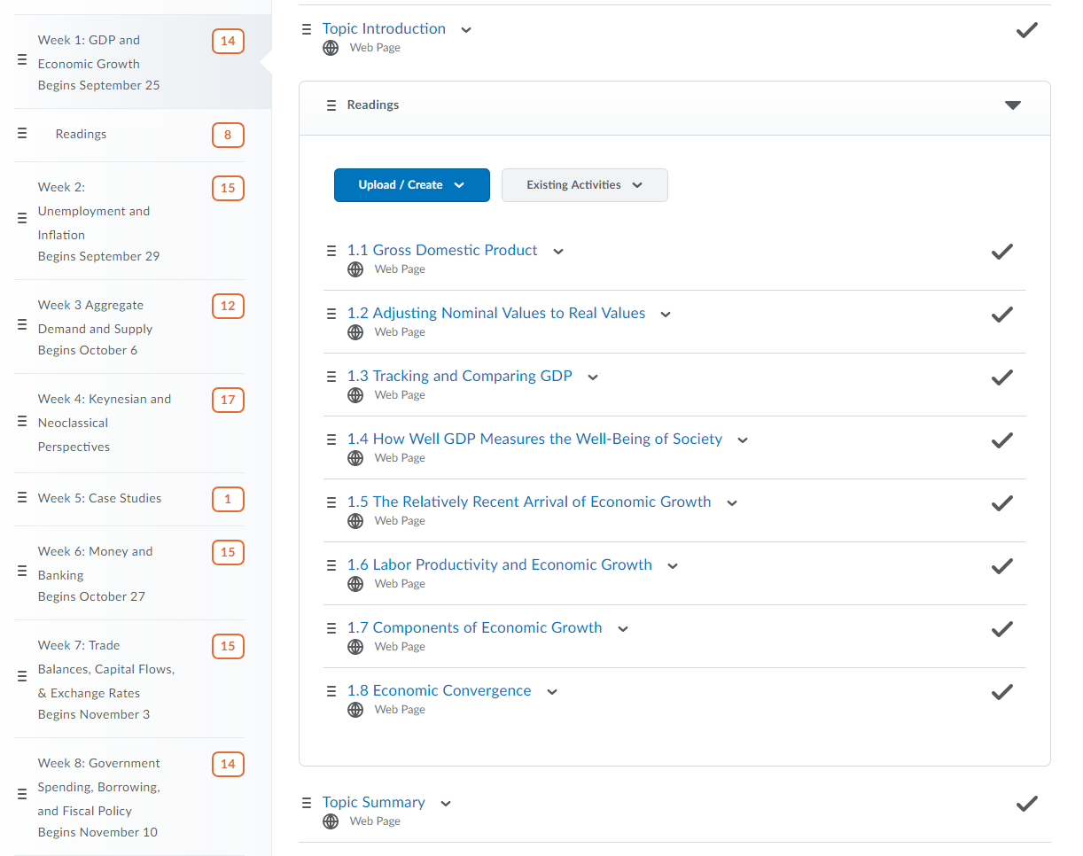 Illustration of how a first level sub-module visually appears in the content area. 