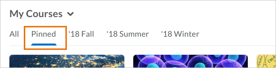 The Pinned tab appears in the My Courses widget when users pin courses