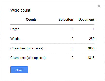 word counting in google docs