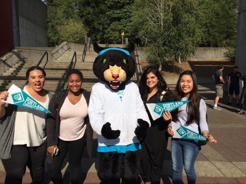 Poppie the Panther and student leaders spread school spirit