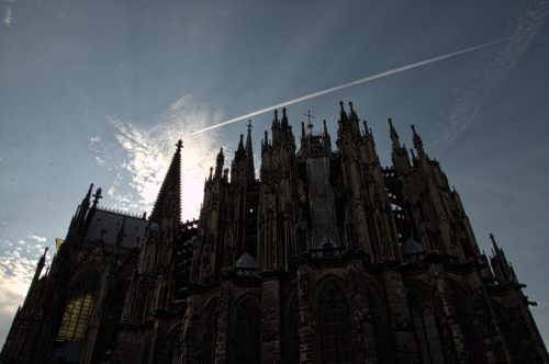 Der Dom shilloetted by the setting sun.