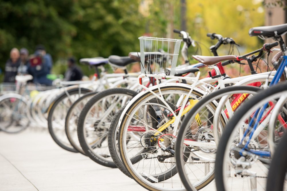 Row of bikes on campus